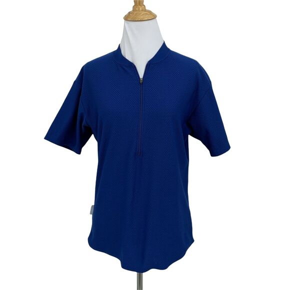 Nike Dri Fit Shirt Size S Blue Short Sleeve 1/2 Zip Textured Mandarin Collar - Picture 1 of 10